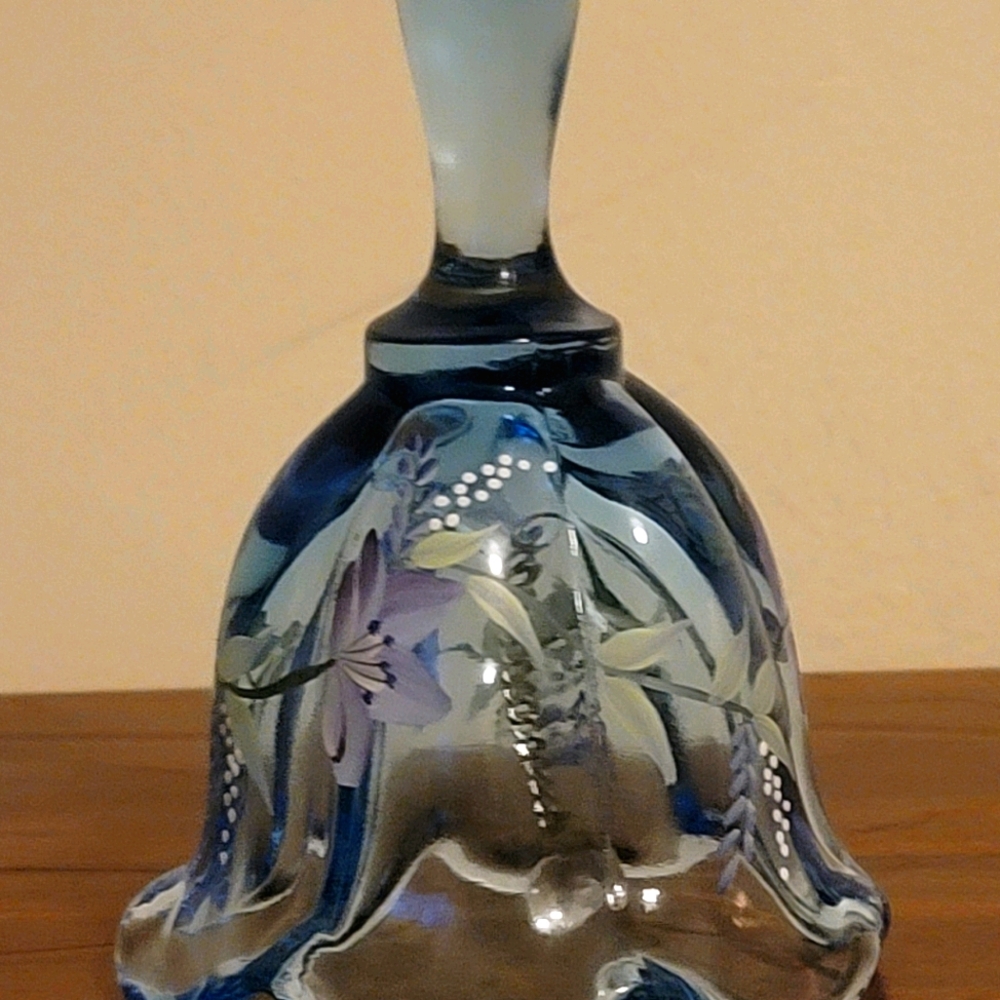 Vintage Fenton Ice Blue Bell Handpainted